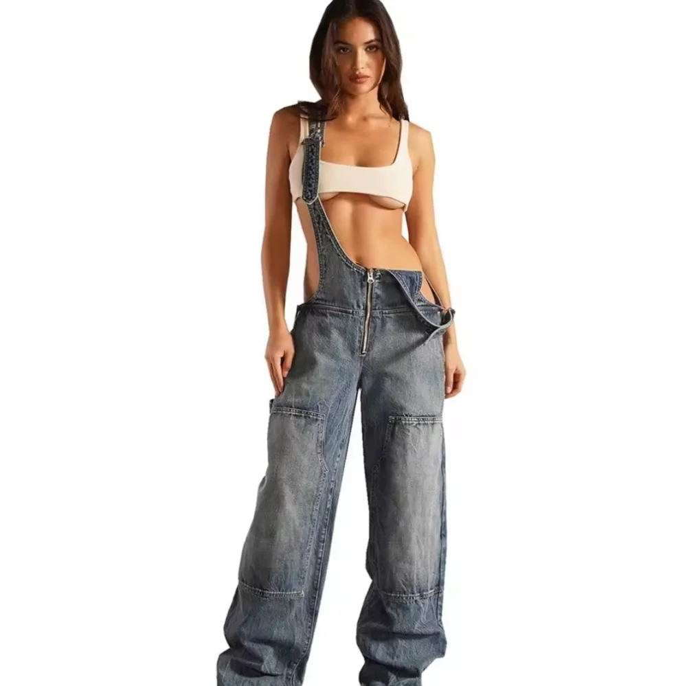 Jumpsuits Women Jeans Overalls Sexy BacklessVintage Full Length Denim Straight - Picture 4 of 8